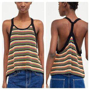 Zara Rainbow Knit 70s Style Racerback Tank Top, Size S